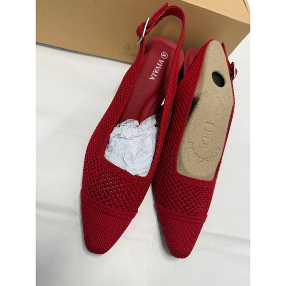 Vivaia Slingback Block Heel Knit Pointed Toe Pumps Red Shoes‎ Size EU/37 US/6.5 - Picture 9 of 9